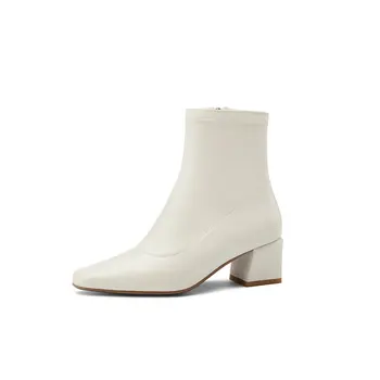 

2020 New Genuine Leather Women Ankle Boots 2020 Winter Square Toe Thick Heels Women Shoes Party Office Lady Shoes Woman