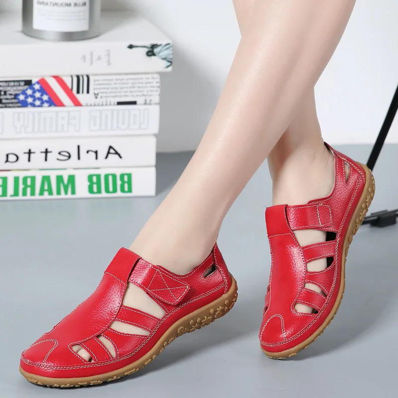 

Women's Sandals Summer Genuine Leather Handmade Ladies Shoe Leather Sandals Women Flats Retro Style Mother Shoes tyu78