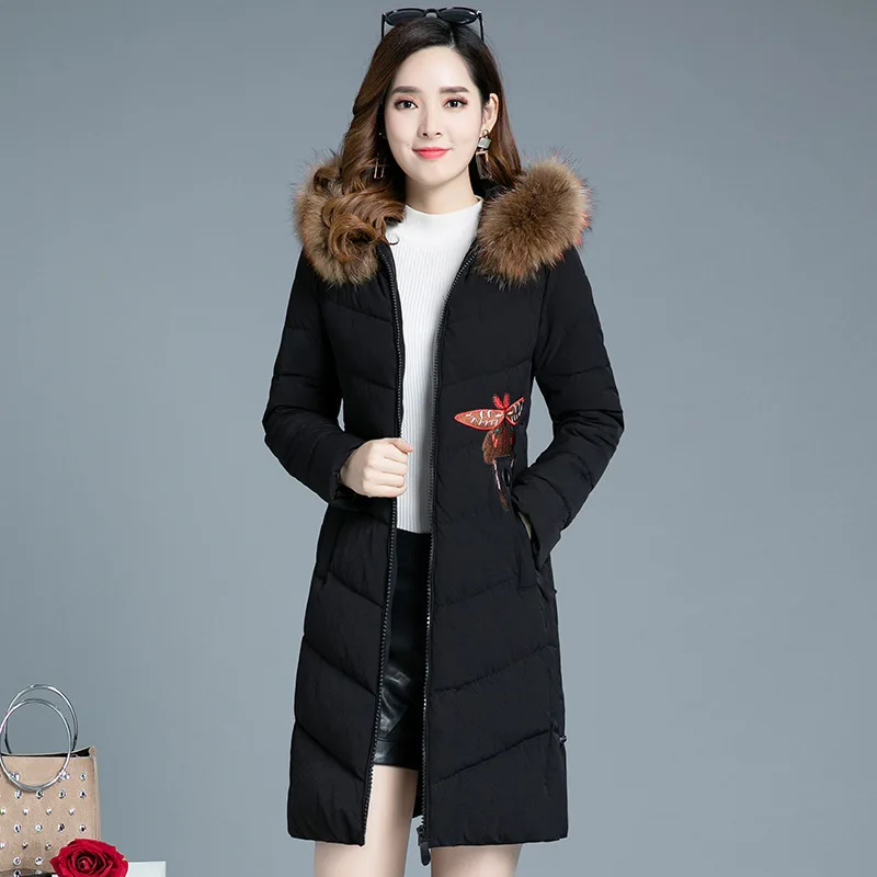 

Mid-length Simple Fashion Cotton-padded Clothes 2019 Winter New Style Korean-style Long Sleeve Large Fur Collar Hooded Warm Cott