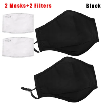 

2PCS Cotton Breathable Masks with 2PCS Filters Anti Dust Washable Face Mouth Men Women With PM2.5 Mask Filters Reusable