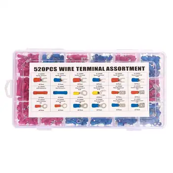 

520pcs Wire Connector Terminals Spade Butt Ring Electrical Connector 22-10 Gauge Wire Connector Terminal Kit with Storage box
