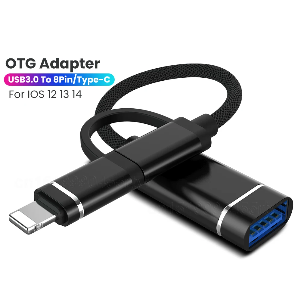 2 in 1 USB 3.0 To 8Pin/Type C OTG Adapter Cable Mouse Camera Card