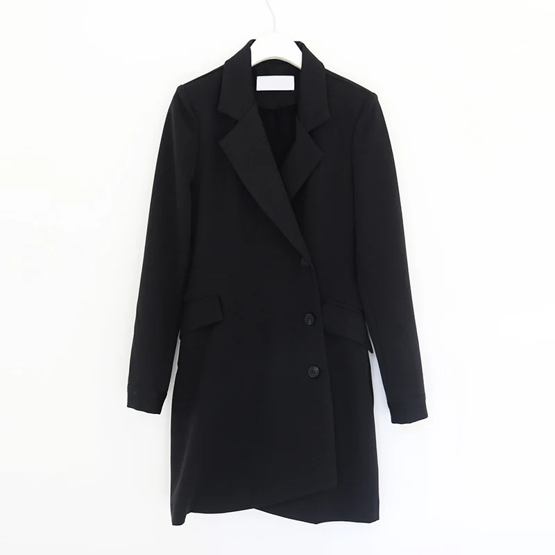 Женский блейзер с длинным рукавом, однобортный однотонный пиджак для женщин, офисный женский облегающий мини-Блейзер, платье, пальто для женщин, veste femme - Цвет: black