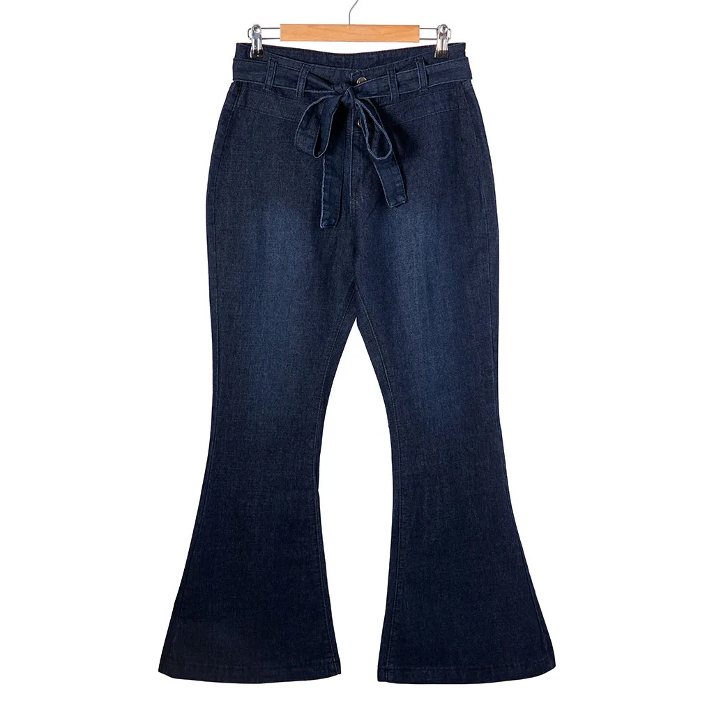Длинные модные женские джинсы большого размера, джинсы со шнуровкой, высокая талия, стрейчевые, обтягивающие, сексуальные, расклешенные брюки, джинсы, ткань#3