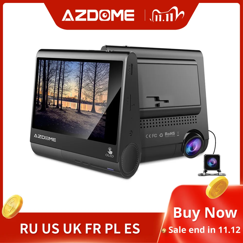 AZDOME M05 World First 3 &quotOLED сенсорный экран Автомобильный видеорегистратор с GPS камерой