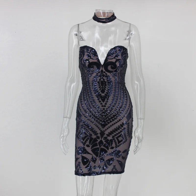 Feditch однотонное черно-белое Бандажное платье для женщин, с блестками, с открытыми плечами, с v-образным вырезом, сексуальные платья для девушек, для летней вечеринки, vestido de festa - Цвет: blue