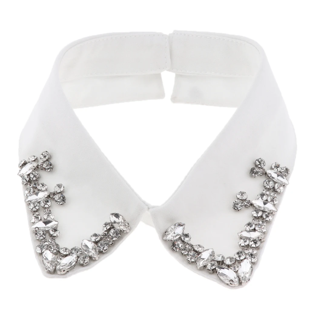 Solid Fake Collar Shirt Women Lady Detachable Collars Beaded Faux Collar Detachable Lapel False Fake Chiffon Dickey Collars
