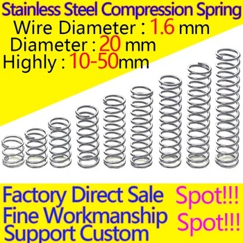 

CoolXYZ Stainless Steel Spring Pressure Spring Compression Spring The Return Spring Wire Diameter 1.6mm Diameter 20mm in stock