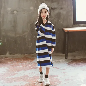 

2020 Autumn Parent-Child Outfit Striped O-Neck Long Sleeve Dress Mother And Daughter Hoodies Style Dress Vestidos Clothes