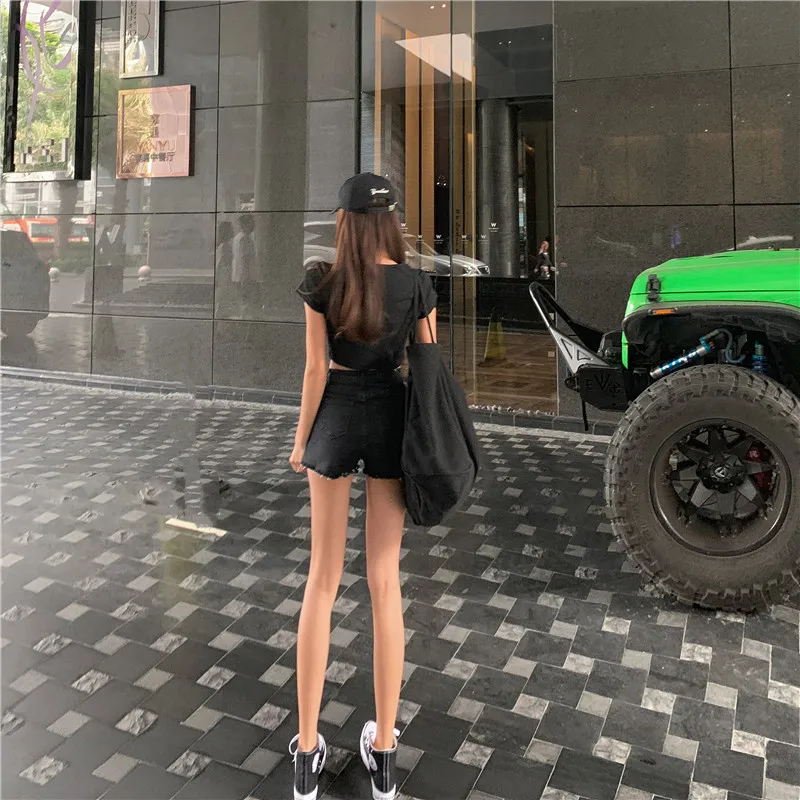 Фотосессия новые летние Стиль в стиле ретро; модные брюки с высокой талией для похудения с боковыми потертые Джинсовые шорты
