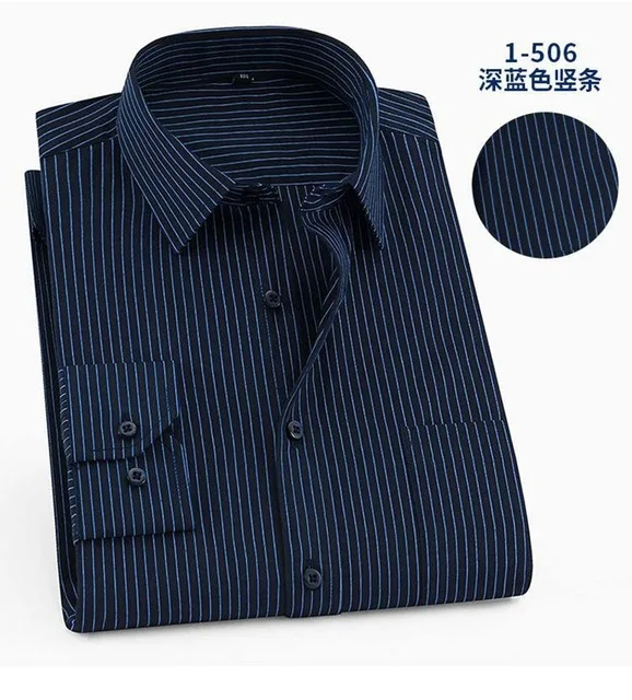 BLUE 7XL 8XL 10XL 12XL 14XL Мужская рубашка высокого качества в полоску с длинными рукавами хлопковая розовая синяя формальная негабаритная мужская Свободная блуза - Цвет: BLUE