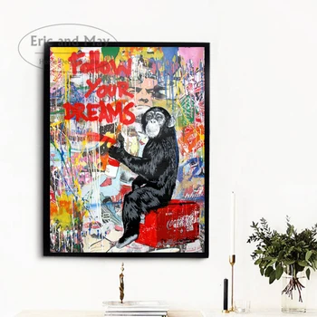 

Einstein Charlie Superhero Poster Banksy Monkey Street Art Canvas Painting Mr Brainwash Oil Modern Wall Prints Living Room Decor