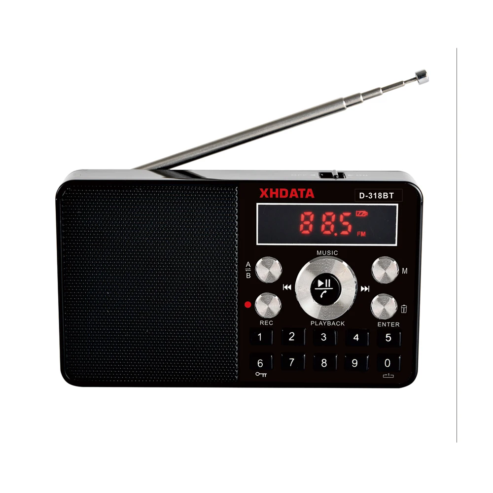 

XHDATA D-318 BT FM Stereo Radio Plastic Mini Black Multifunction Portable Radio Support Wireless Phone Calls A-B Bluetooth Radio