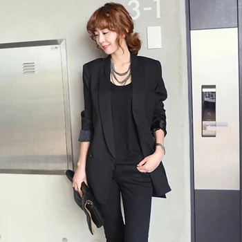 

2019 Solid Long Style Black Women Jacket and Blazer Female Notched Collar Asymmetrical Chic Ladies Blazers feminino