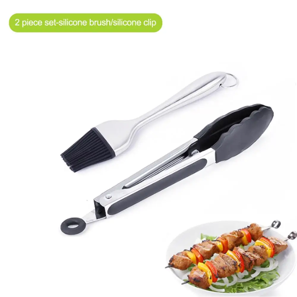 

BBQ Tongs Basting Brush Set Silicone Oil Brush Kitchen Tongs BBQ Grill Food Meat Tongs Barbecue Tongs Oil Sauce Brush BBQ Tools