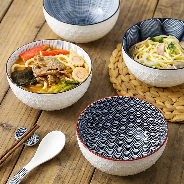 FANCITY Japanese Underglaze Hand-painted 7-inch Ceramic Household Ramen Bowl Soup Bowl Commercial Restaurant Noodle Bowl Large 4