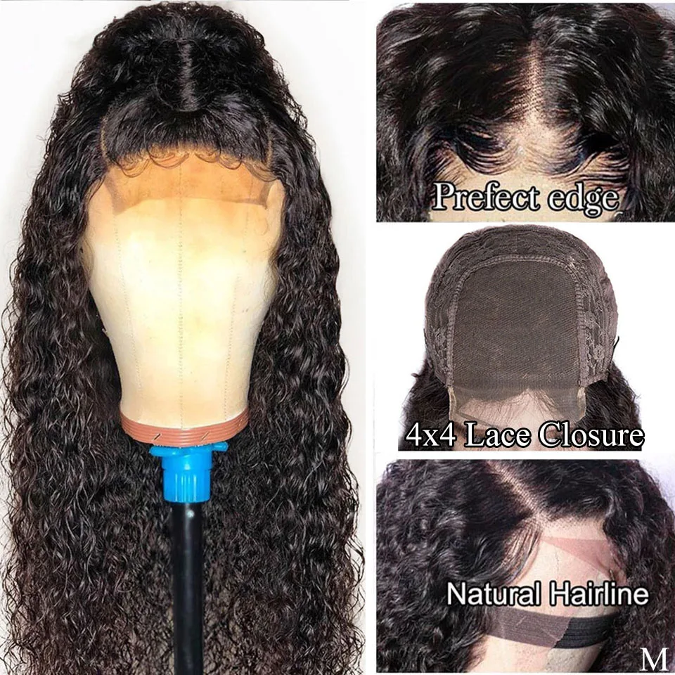 4x4 волнистый парик из натуральных черных бразильских волос 4х4, парик с закрытием шнурка Maxine Remy, парики без клея для черных женщин 150