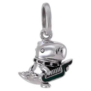 

New 925 Sterling Silver Bead Charm Green Enamel Dino the Dinosaur Punk Band Pendant Beads Fit Bracelet Diy Jewelry