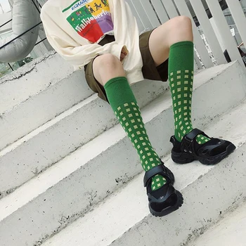 

Fashion Plaid Long Socks Women Warm High Knee Socks Leg Japan Cotton Socks Femme Streetwear School Calcetines