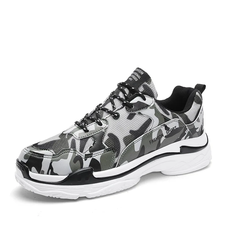 

Spring New Trend Mesh Breathable Sweat Sports Camouflage Casual Low To Help Flat Bottom Front Strap Large Size Men's Shoes