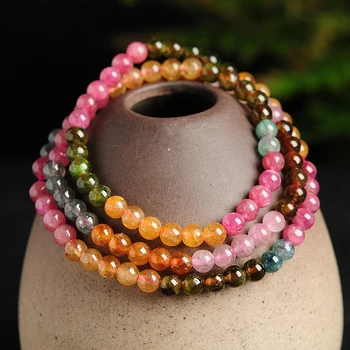 

Natural rainbow tourmaline bracelet ball bracelet fashion women's multi-circle multi-layer crystal jewelry bracelet with certifi