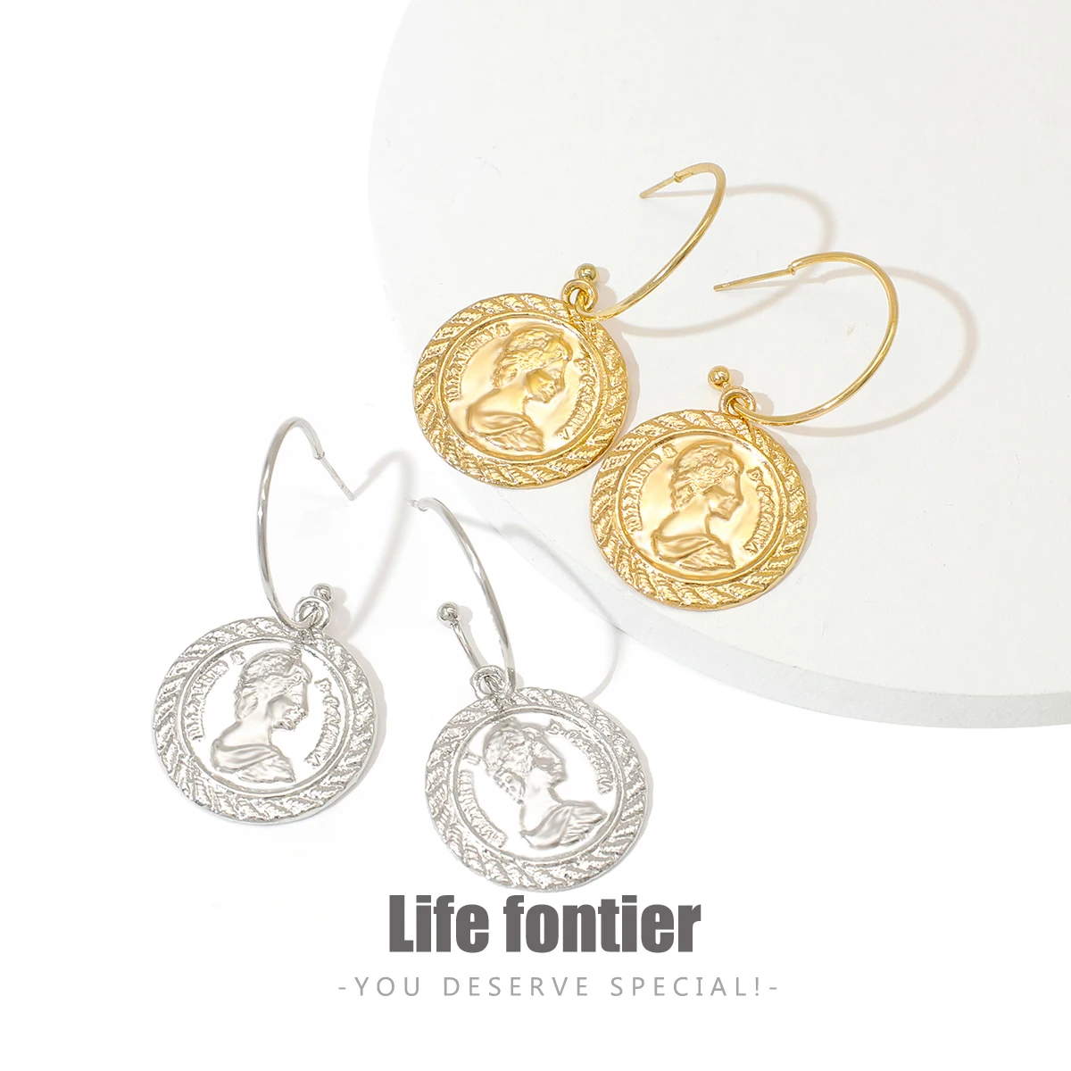 Винтажные висячие серьги Lifefontier с гравировкой монет для женщин длинные