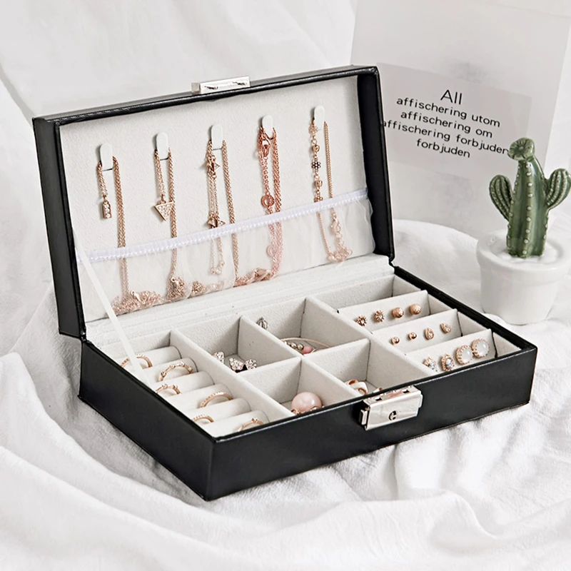 Cena Exquisite Travel Jewelry Box kobiety skóra prostokąt opakowanie naszyjnik pierścionki kolczyki przechowywanie organizator wyświetlacz pudełka na prezenty