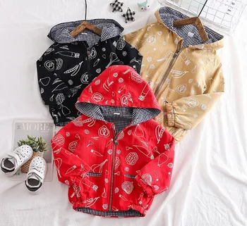 

80-105cm height new 2019 autumn cartoon bay boy jacket with hood 1pc kids fashion style spring autumn jacket gilrs fall clothing