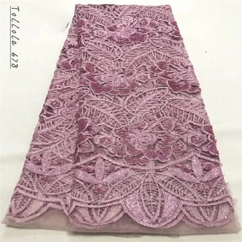 

2019 High Quality French Mesh Lace Fabric Latest African Tulle Lace Fabric With Sequins For Nigerian Men Women Dress Party