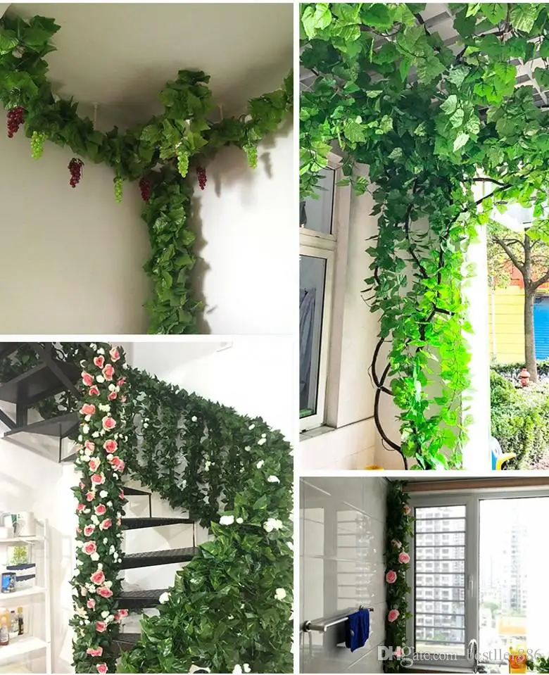 2.2m artificial Fake plants green Ivy Leaves Artificial Grape Vine greenery garland wedding flower home decoration Cheap