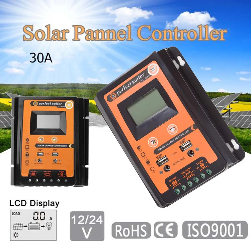

12/24V 30A MPPT Solar Panel Battery Regulator Charge Controller LCD Display