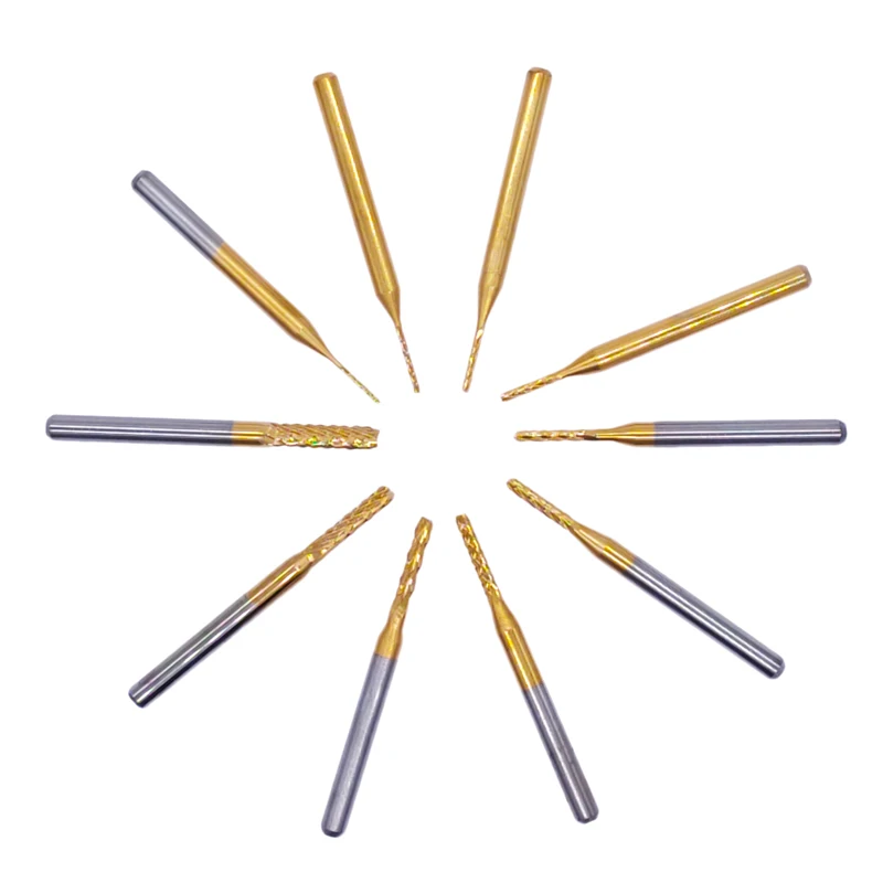 10pcs 0.6-3.175mm 초경 PCB 옥수수 밀링 커터 세트 금속에 대 한 생크 기계 조각 비트 엔드 밀 밀링 커터