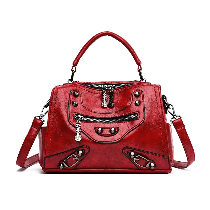 Роскошные сумки женские сумки высокого качества с заклепками винтажные кожаные дизайнерские сумки через плечо для женщин сумка на плечо женская сумочка - Цвет: Wine red