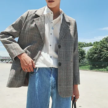 

Zogaa 2019 Men's New Fashion Suit Jacket Men's Spring Autumn Trend Casual Plaid Suit Male Loose Korea Style Business Streetwear