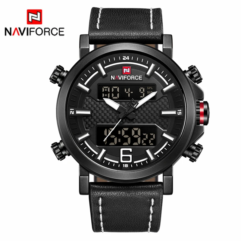 Black White NAVIFORCE, брендовые роскошные светодиодный кварцевые часы в стиле милитари, Мужские Аналоговые Цифровые часы с датой, модные спортивные часы - Цвет: Black White