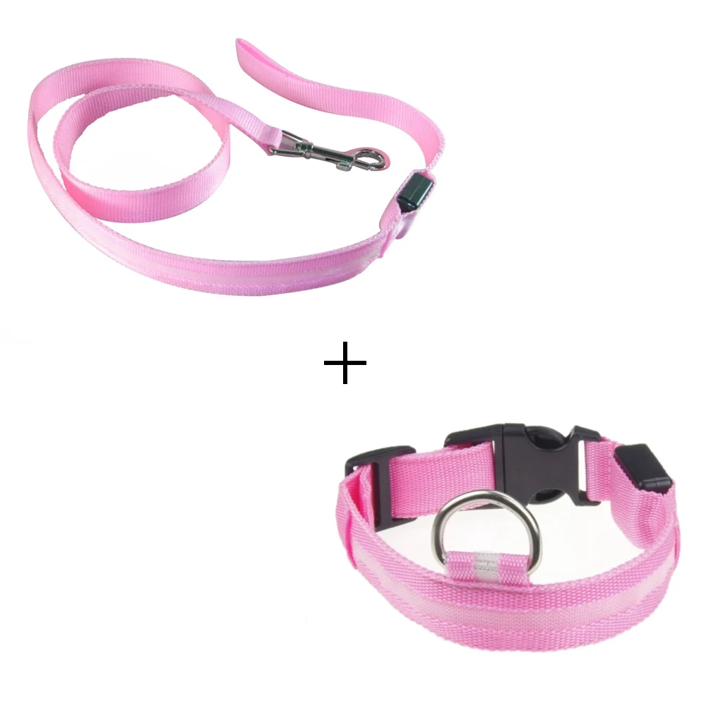 Светодиодный собачий ошейник, поводок для собак, собачий ошейник, набор, электронный нейлоновый собачий поводок, веревочный светильник, поводок для домашних животных, поводок для кошек, продукт для домашних животных - Цвет: pink collar set
