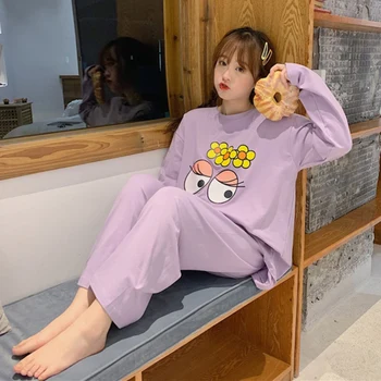 

Pajama Set Girl Cute Big Eyes Sister Two-piece Suit Home Service O-neck Long Sleeve + Trousers