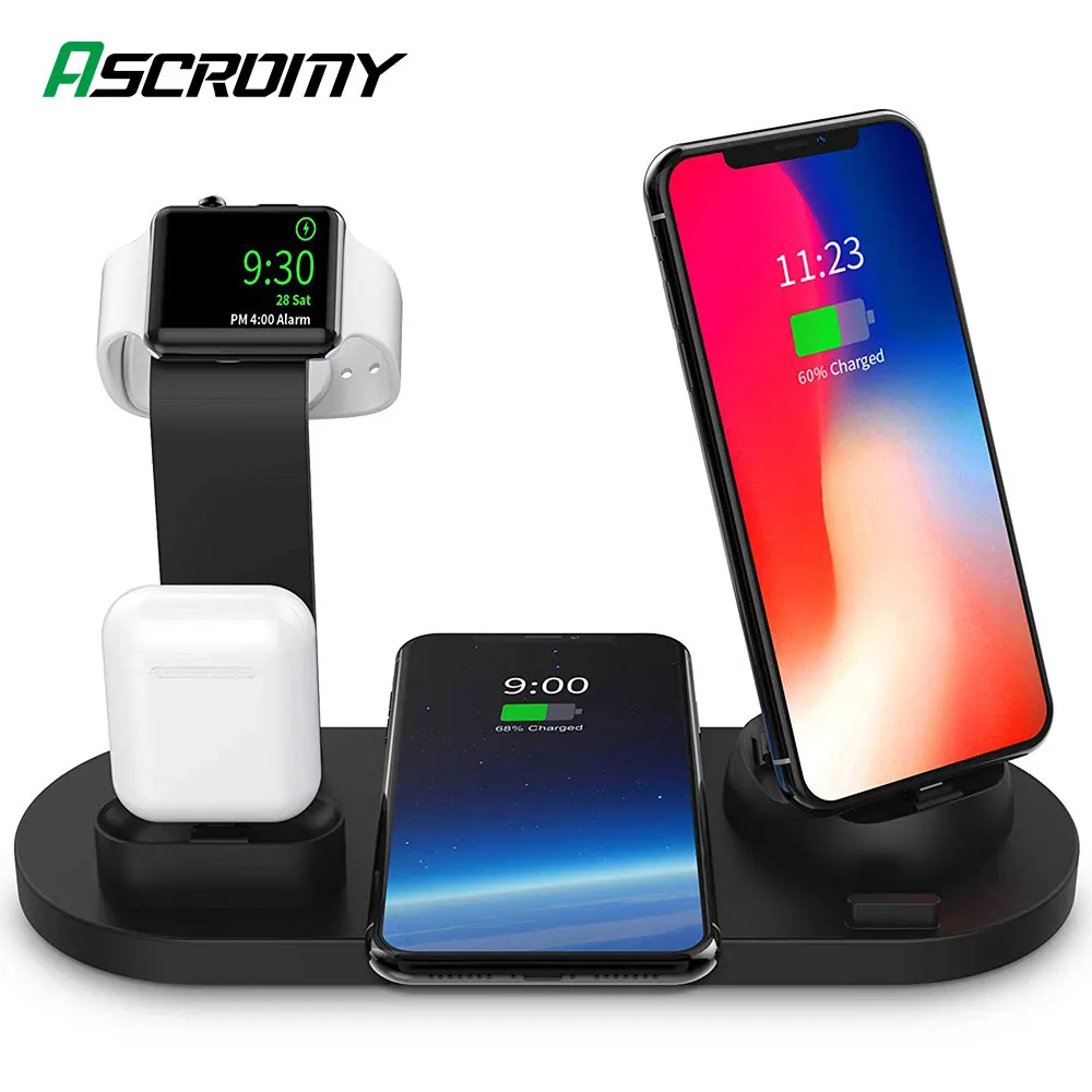 Беспроводная зарядная док станция 3 в 1 для iWatch Apple Watch 5 4 2 и Airpods iPhone 11 Pro Max X XR XS 8 Plus