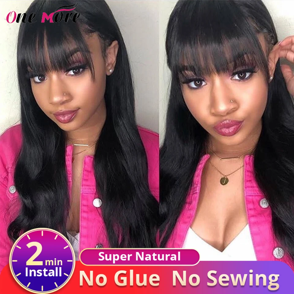 Body Wave Wig With Bangs Full Machine Made Wig Body Wave Wigs Brazilian Remy Wet And Wavy Human Hair Wigs For Black Women Full Machine Wigs Aliexpress