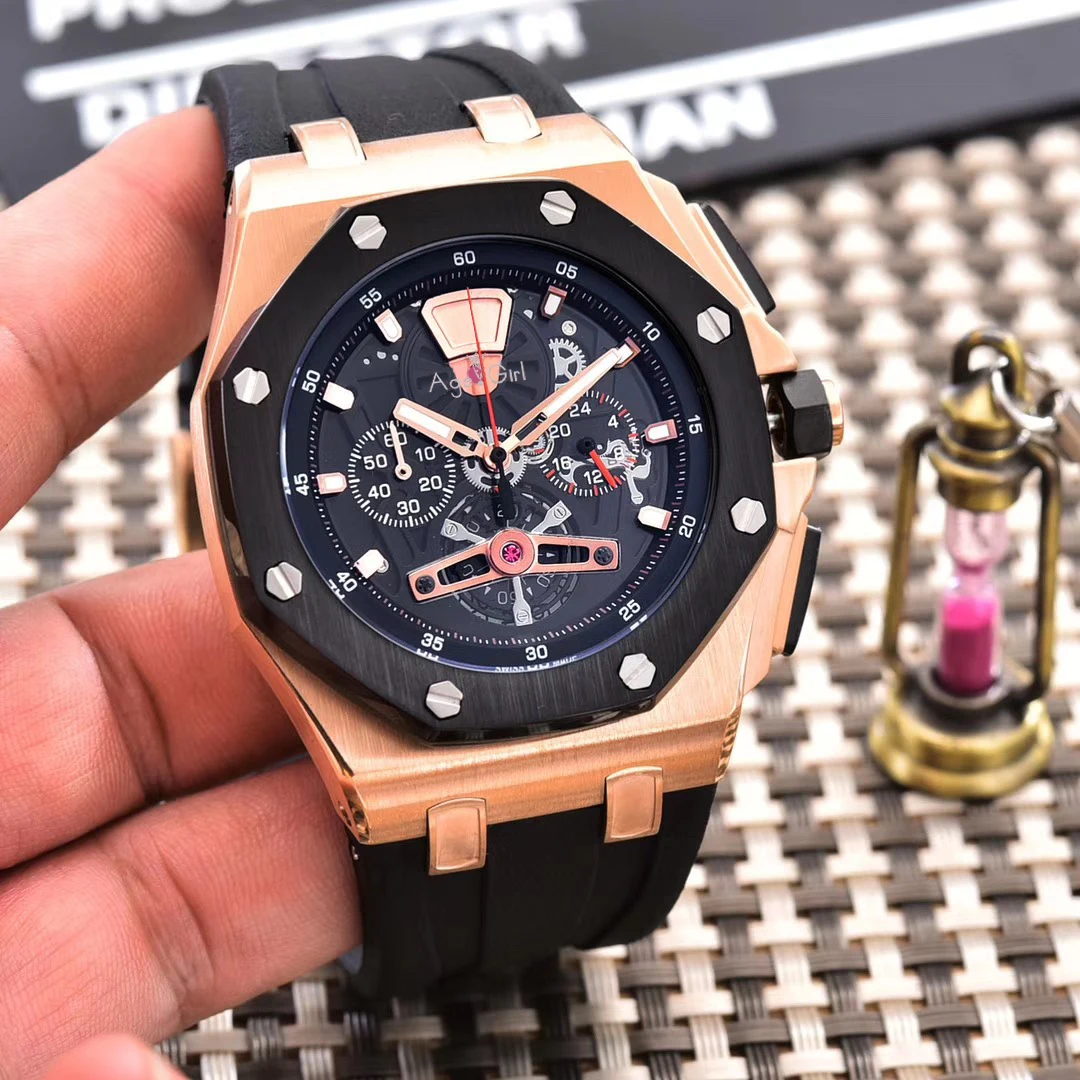 

Luxury Brand New Men Watch Quartz Chronograph Stopwatch Sapphire Stainless Steel Rose Gold Black Blue Rubber Luminous Watches