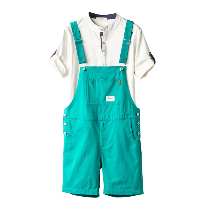 2021 Summer Overalls Shorts For Men Bib Jumpsuits Cotton Straight Loose Red Orange Yellow Khaki Male Solid Casual Pants Clothing