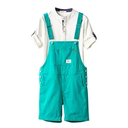 2021 Summer Overalls Shorts For Men Bib Jumpsuits Cotton Straight Loose Red Orange Yellow Khaki Male Solid Casual Pants Clothing