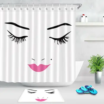 

Girl Face Hand Painting Pattern Shower Curtain Set Bath Curtains Bathroon Decor