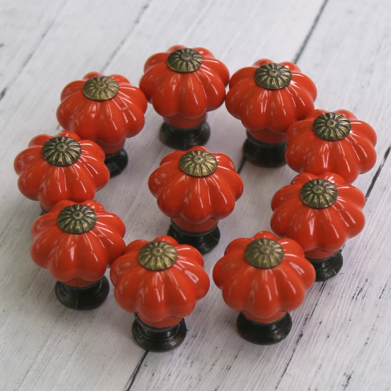 10PCS 25*28mm Ceramic Cabinet Handles Pumpkin Knobs Wardrobe Handle Kids Bedroom Small Cupboard Drawers Dresser Pulls | Обустройство