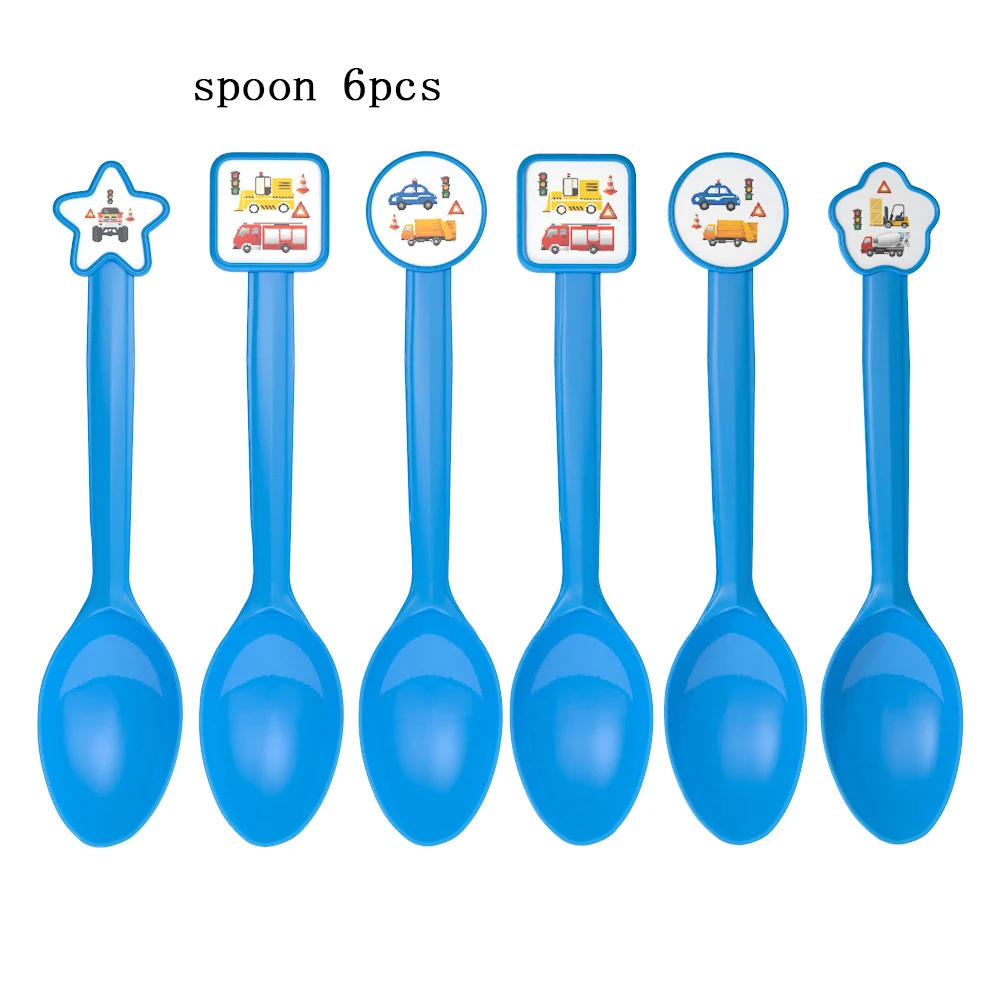 spoon 6pcs Мультфильм автомобиль тема инженерный автомобиль тема посуда для вечеринки в честь Дня Рождения Бумажный стаканчик бумажная тарелка скатерть Детские вечерние принадлежности - Цвет: spoon 6pcs
