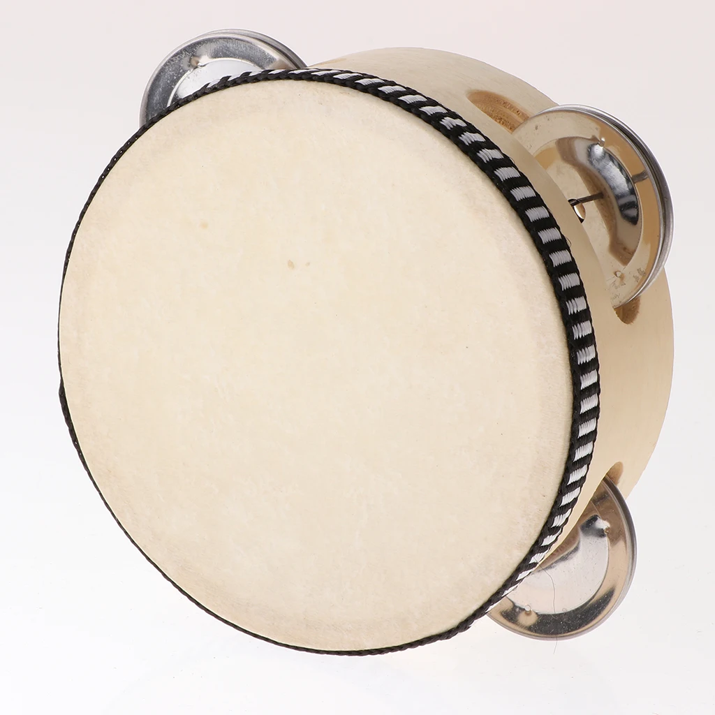 Hand Held Tambourine Drum with Metal Jingles Percussion Musical Instruments Toys for Church Party Dance (4 inch)