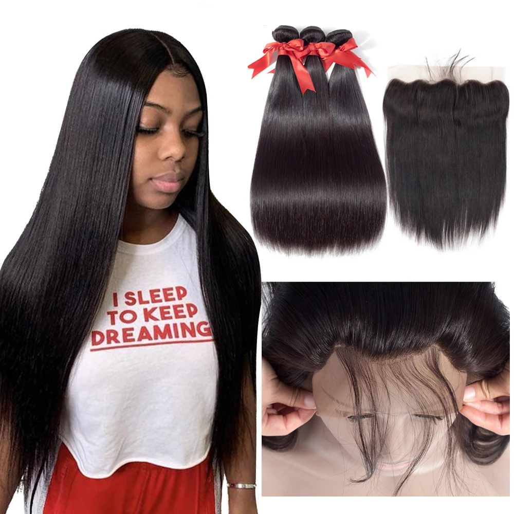 

Beaudiva Brazilian Straight Hair Weave Bundles With Frontal Closure Lace Frontal With Bundles Human Hair Extension Hair Bundles