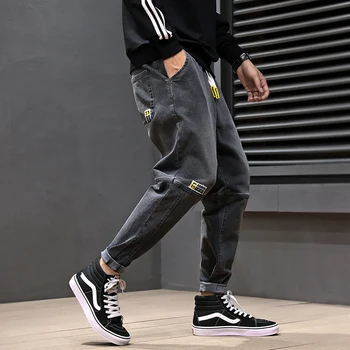 

Korean Fashion Men Jeans Black Gray Loose Fit Spliced Designer Harem Pants High Quality Street Hip Hop Jeans Men Pencil Pants