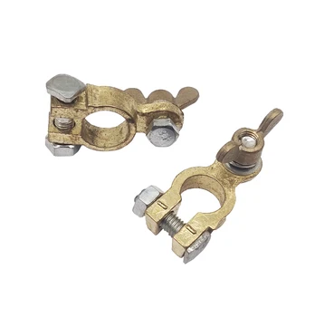 

2x Wing Nut Marine Brass Copper Battery Terminal Post Pile Head Clamps Clips Connector Positive / Negative