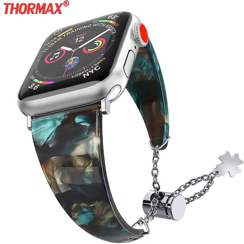 

Fashion Adjustable Resin Strap Band for Apple Watch 40mm 44mm 38mm 42mm Chain Bracelet Series 4 3 2 1 Pendant Jewelry Wrist Belt